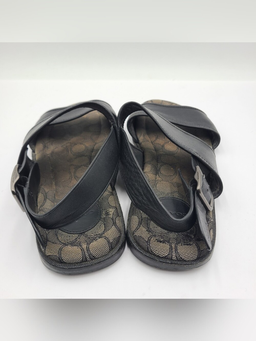 B28 Coach Men’s CC843 Black Leather Two Strap Sandal With Signature Size 10.5 - Picture 5 of 9